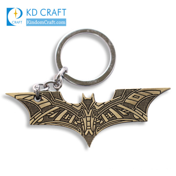 Golden supplier china custom metal bronze stamped antique gold plated animal bat keychain for gift